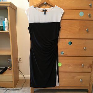 Black and white cap sleeve Chaps form fitting dress, size medium